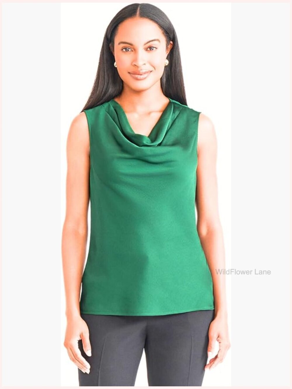 Sleeveless Drape-Neck Satin Blouse Cowl Neck Pull On Top